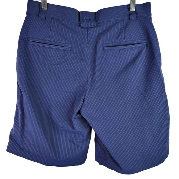 Under Armour UA Mens 34 x 11" Navy Blue Stripe Performance Golf Shorts Flat - Picture 3 of 9
